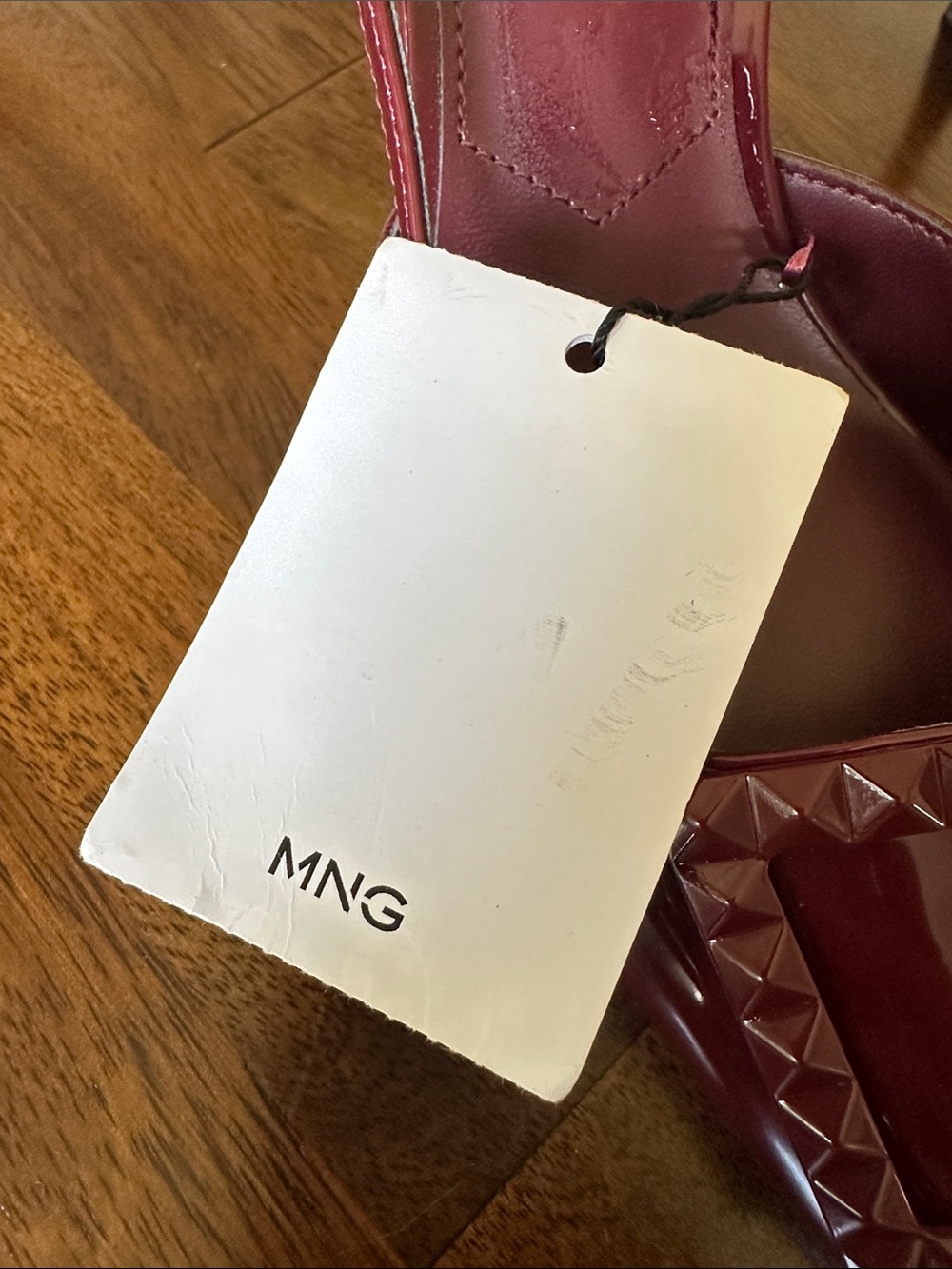 Mango Wine Red Patent Pointed Slingback Pumps with Studded Buckle - Picture 9 of 10